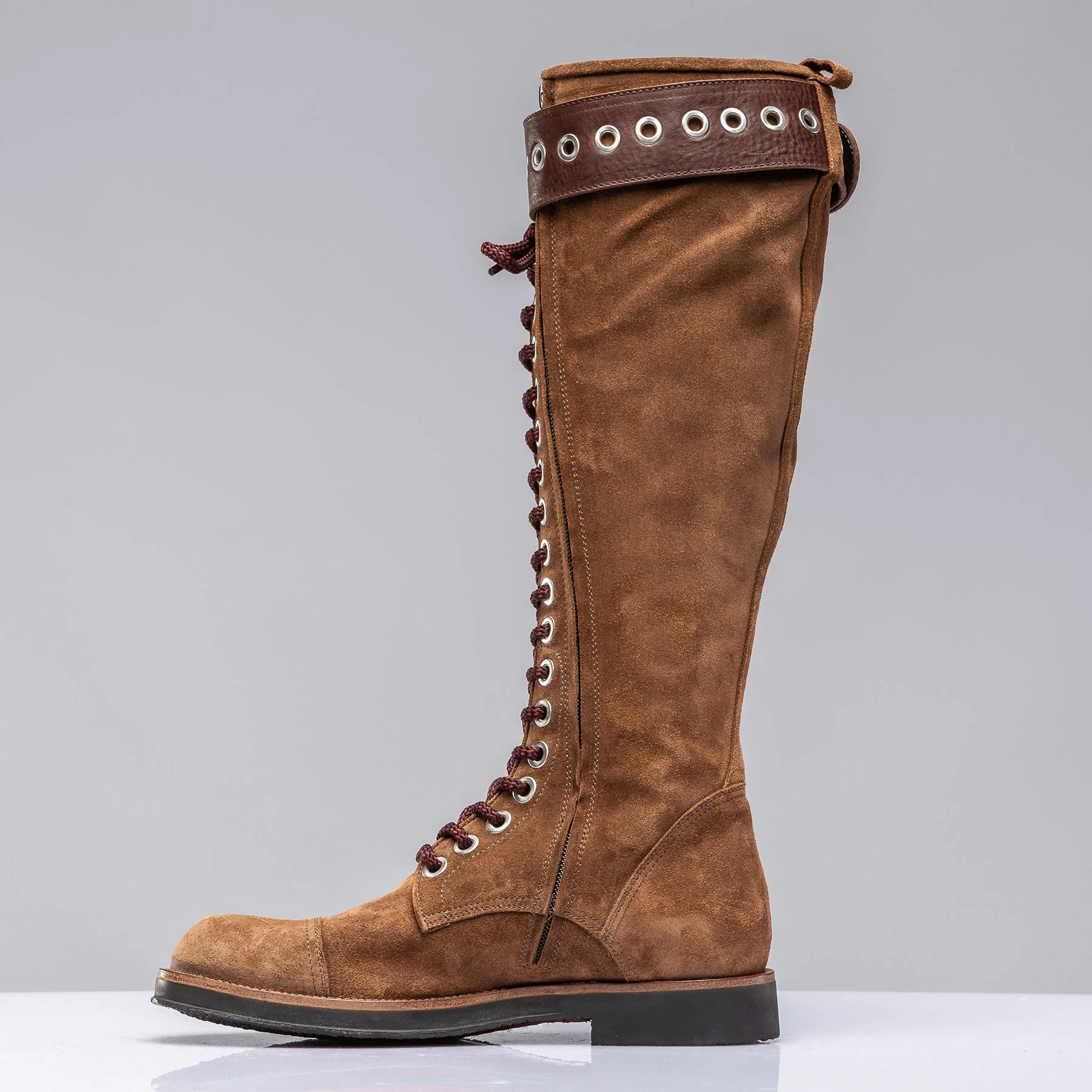 Alps Tall Lace Up Boot W/ Buckle In Cognac Suede - Image 4