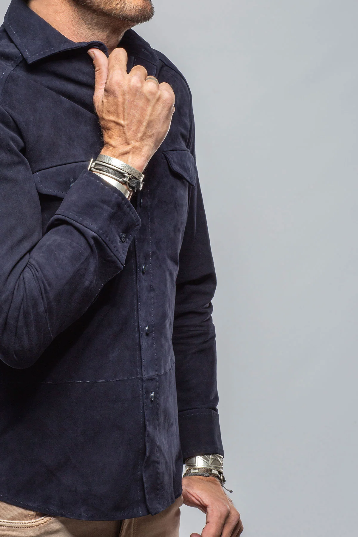Balanced Suede Shirt In Blue - Image 5