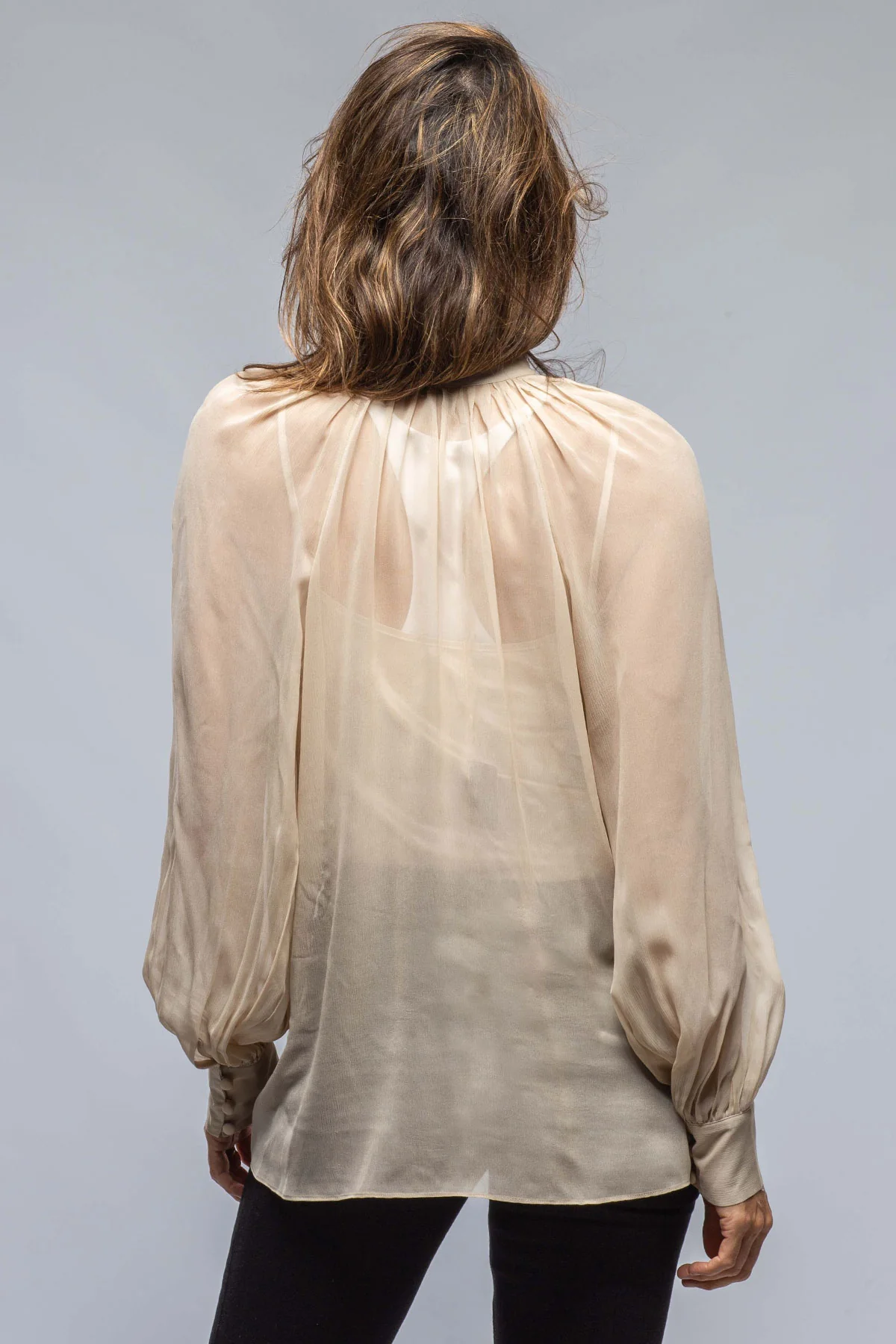 Bishop Sleeve Blouse In Bone Silk Chiffon - Image 4