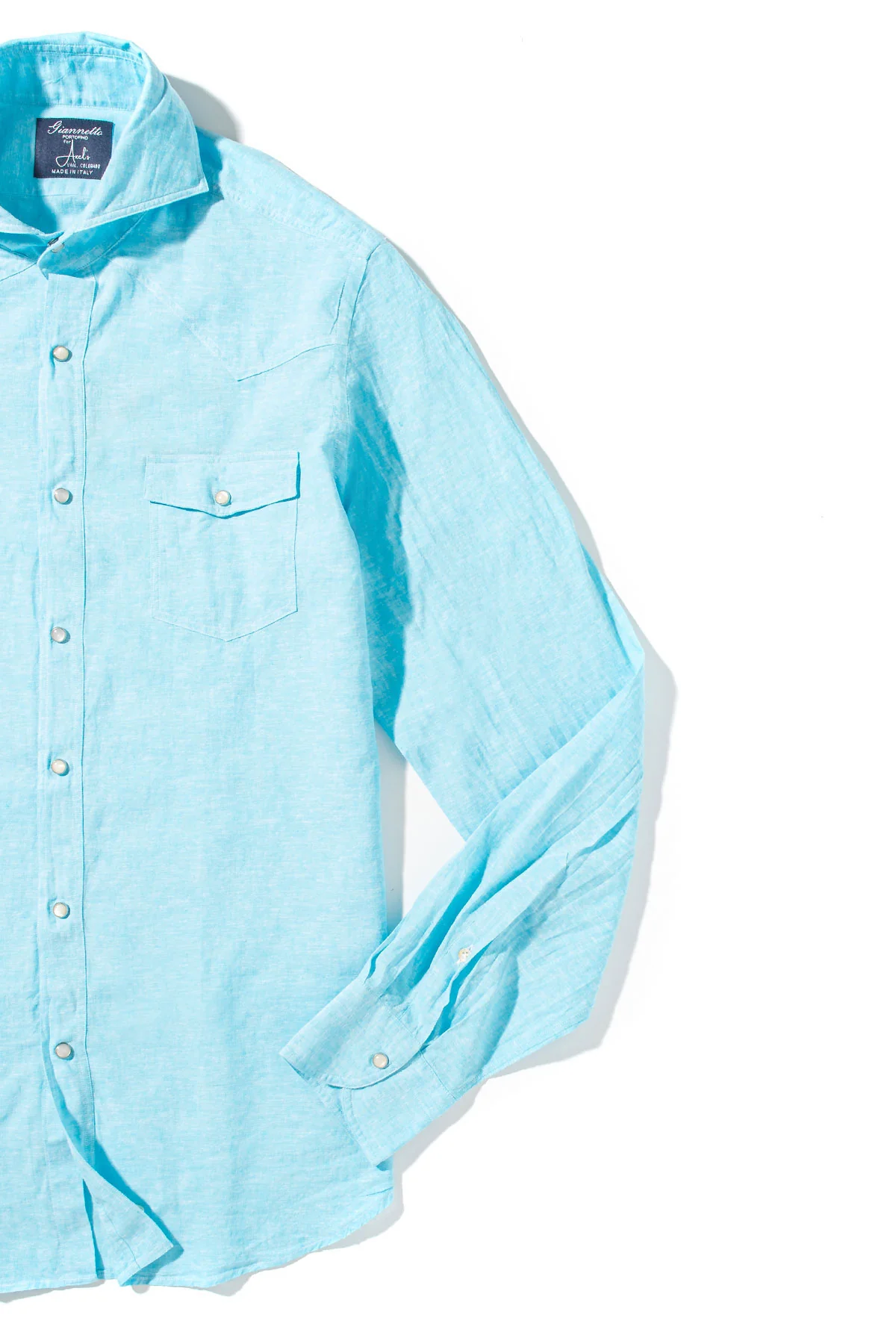 Blanton Linen Cotton Solid Shirt In Turquoise - Image 3