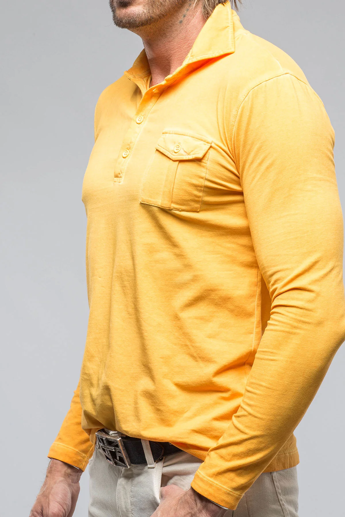 Cafe Paco LS Polo Shirt In Sunflower - Image 3