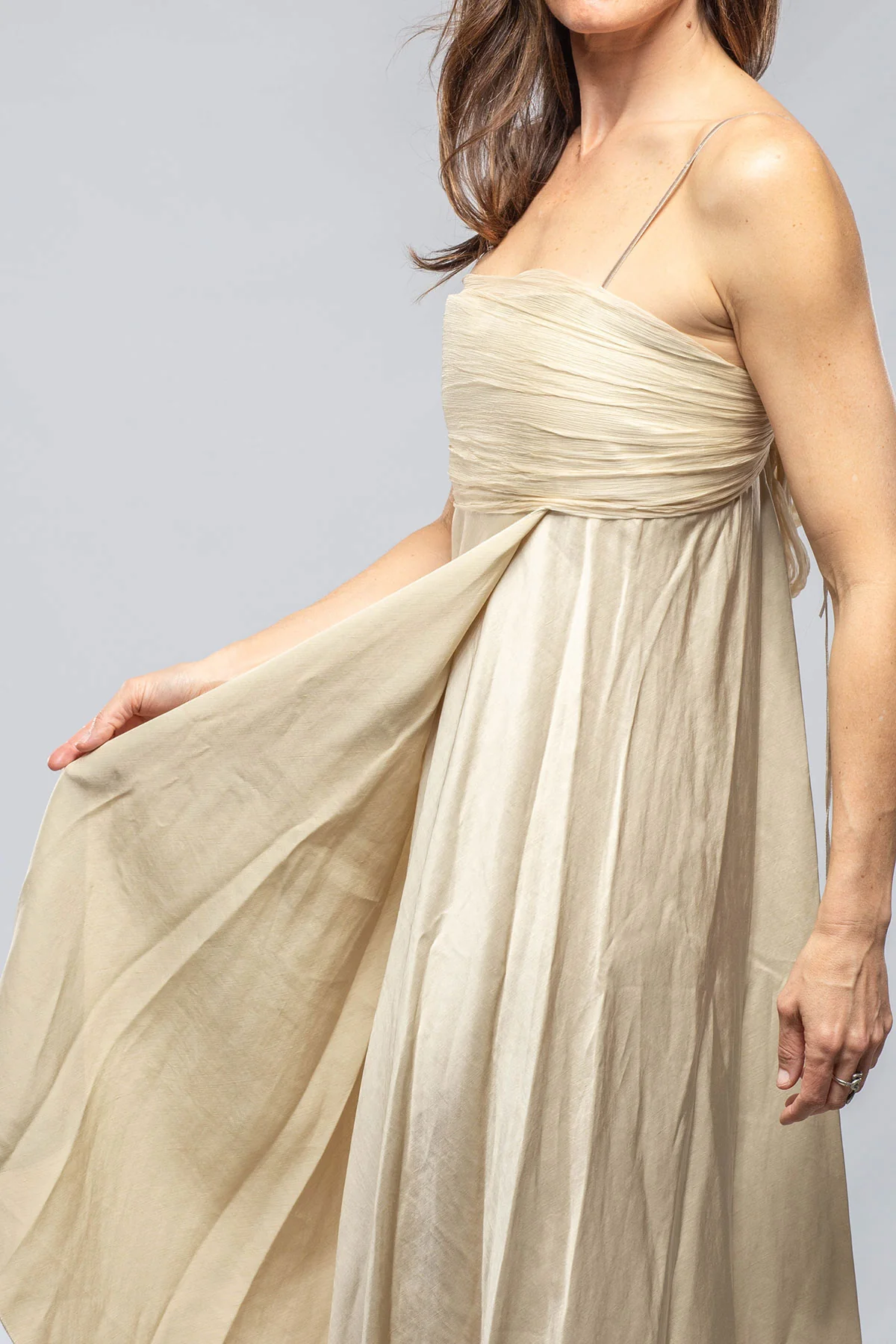 Calisa Dress With Ruched Chiffon Top In Champagne - Image 5