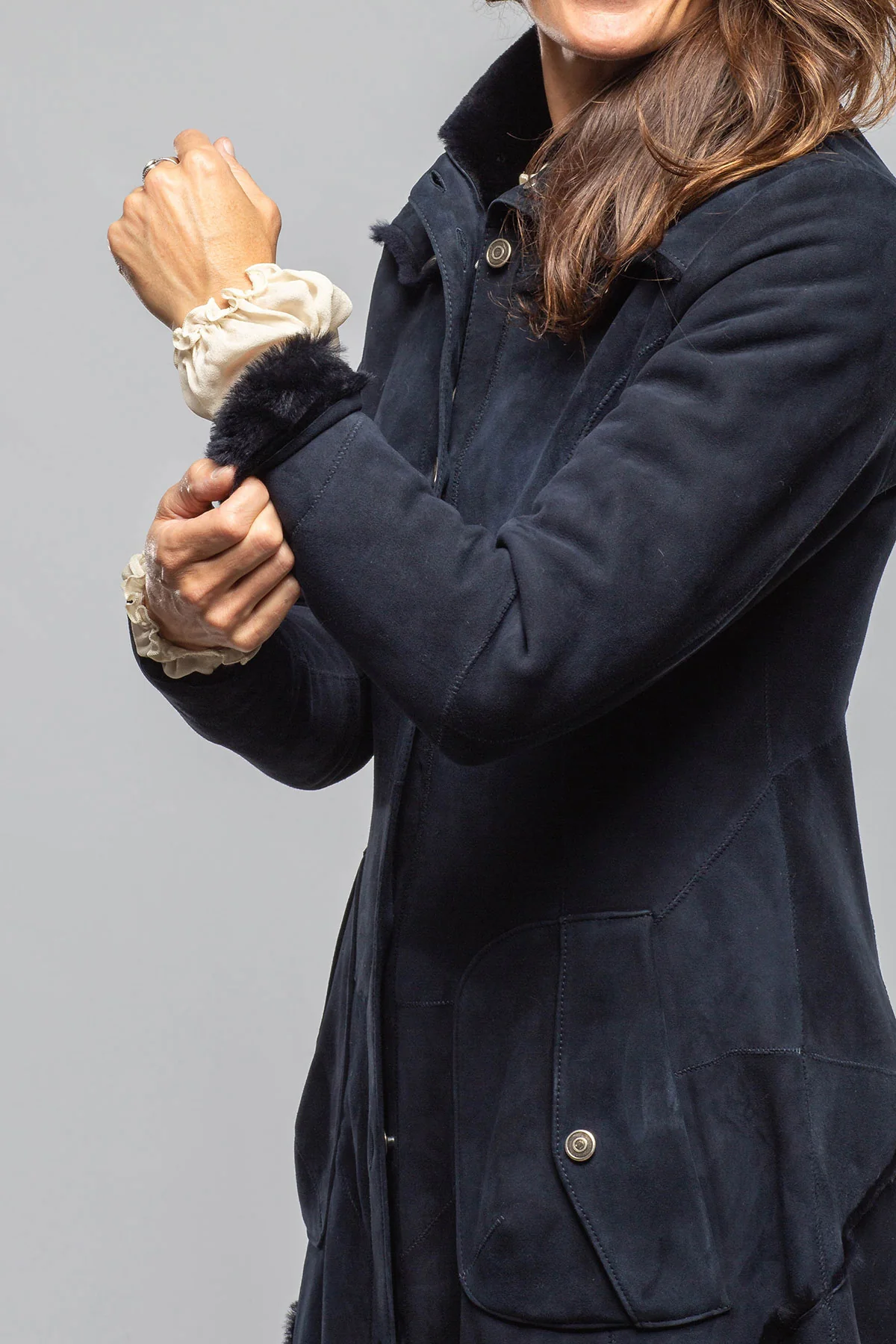 Cori Long Shearling In Navy Blue - Image 4