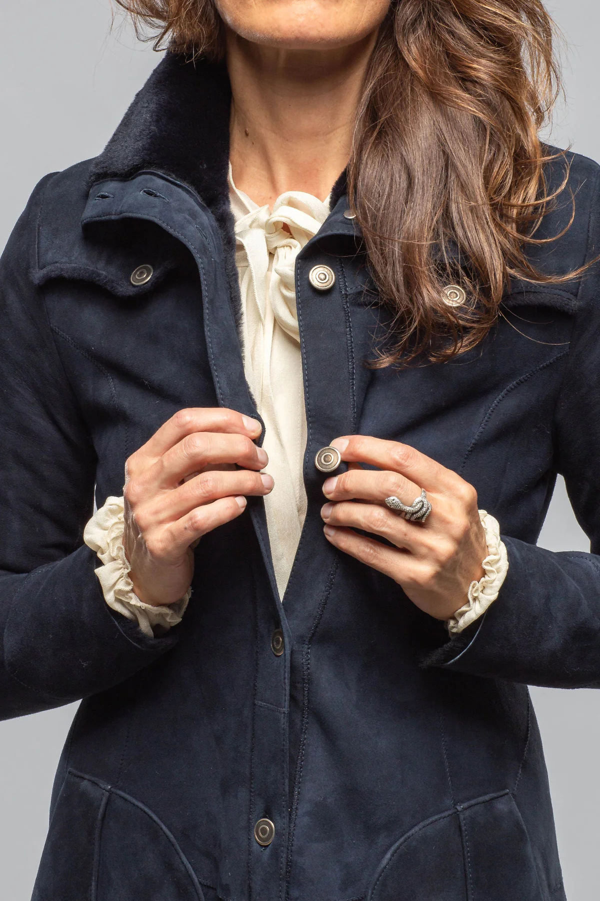 Cori Long Shearling In Navy Blue - Image 5