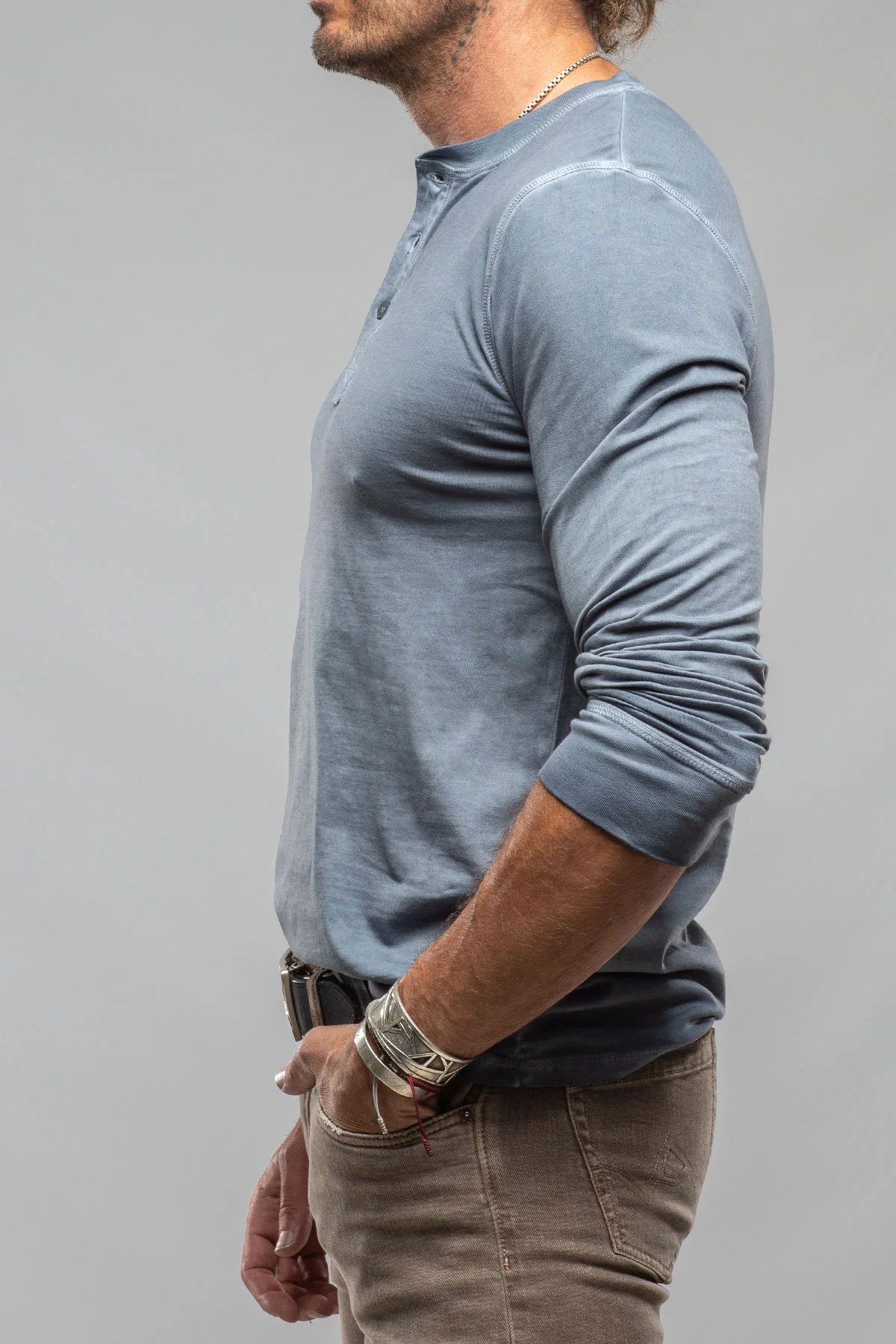 Coronado Cotton LS Henley in Capri Blue - Image 3