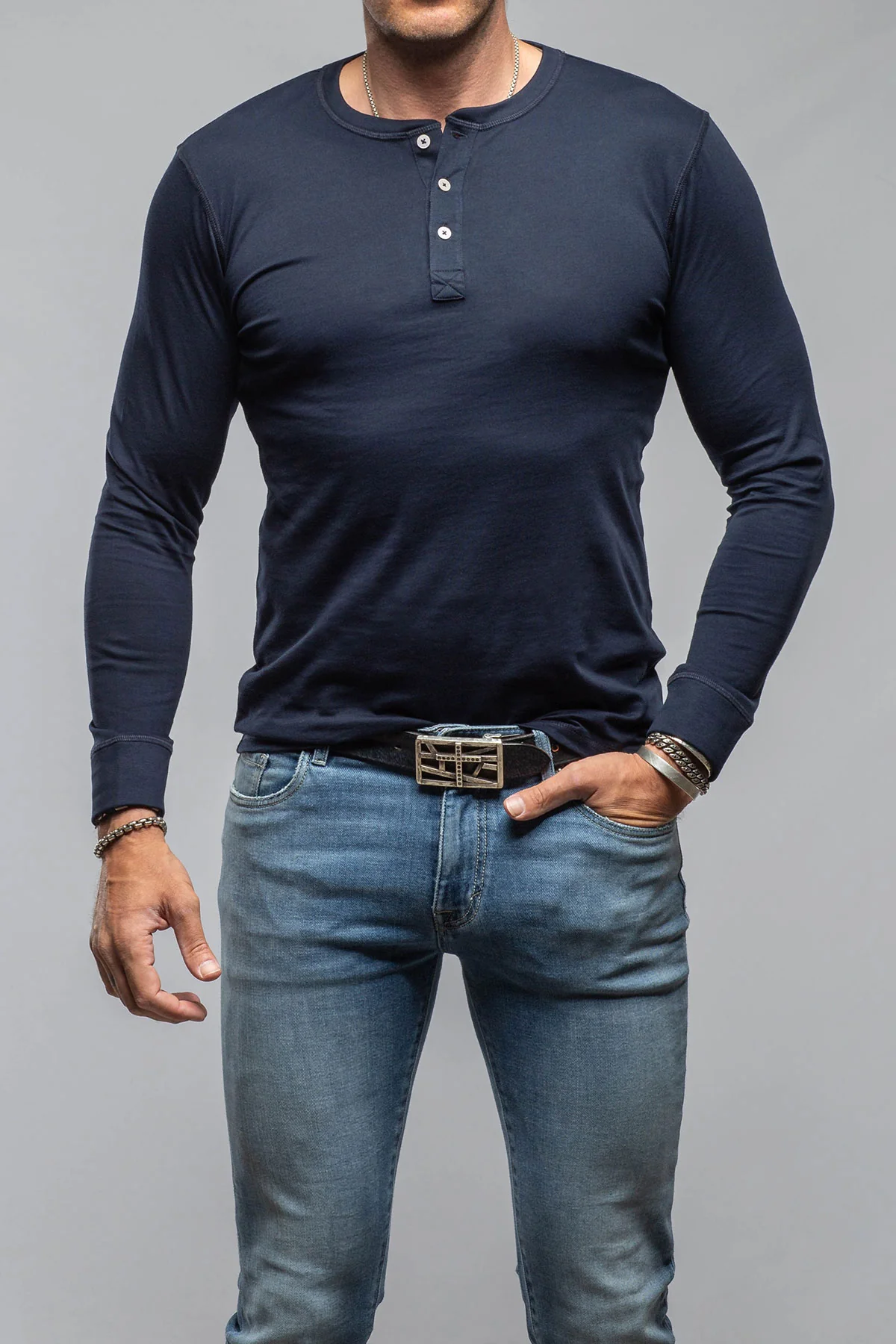 Coronado Cotton LS Henley In True Navy