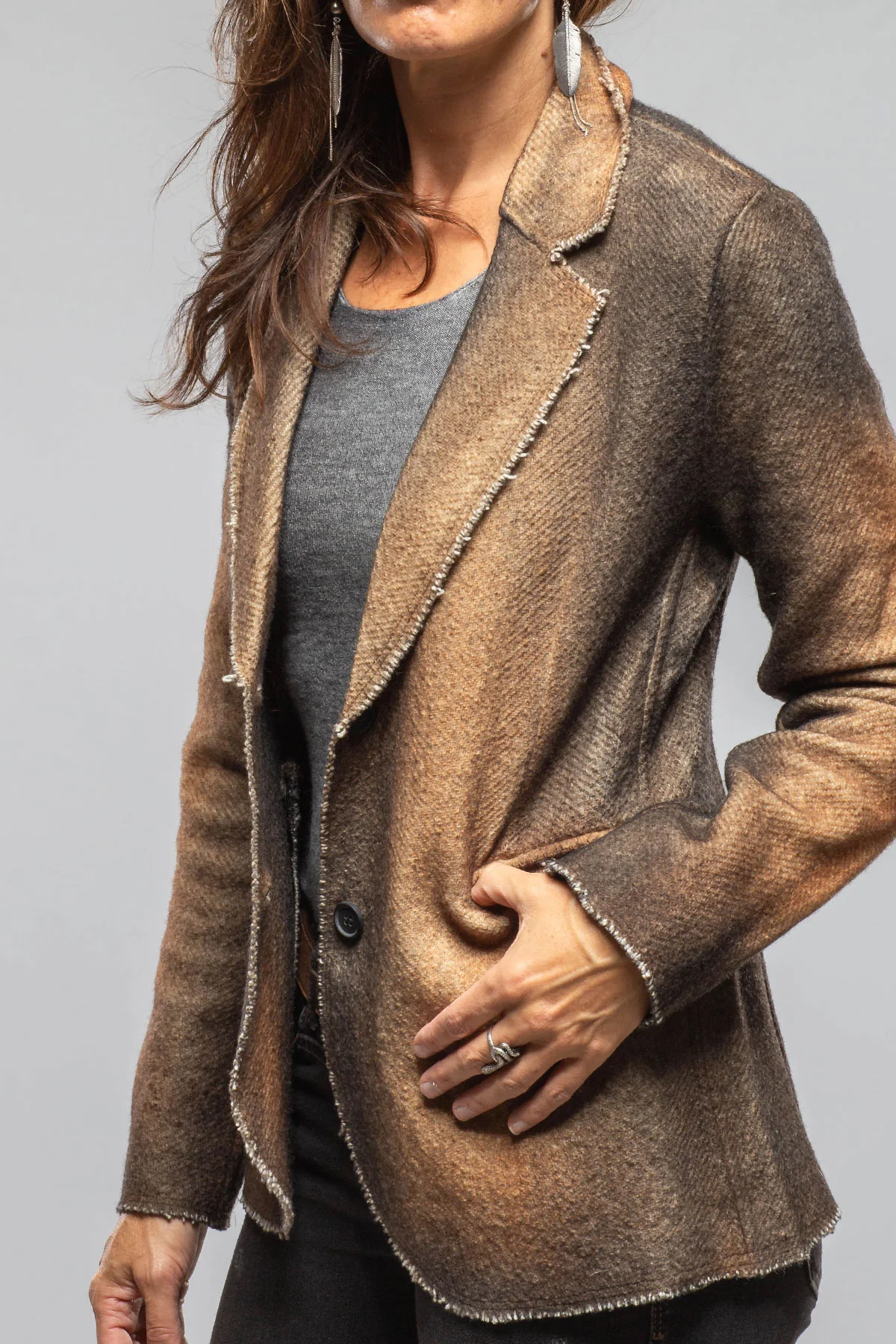 Davi Raw Edge Painted Blazer In Antelope - Image 5