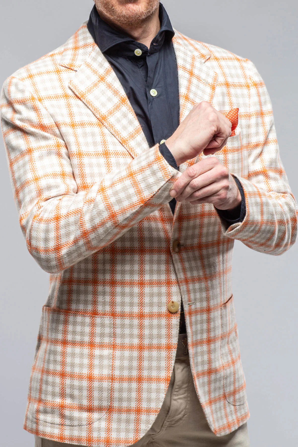 Eagan Cashmere Sport Coat in Cream and Orange - Image 2