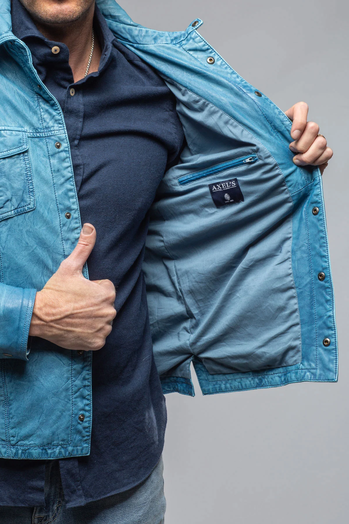 Enna Washed Leather Shirt Jacket In Denim - Image 8