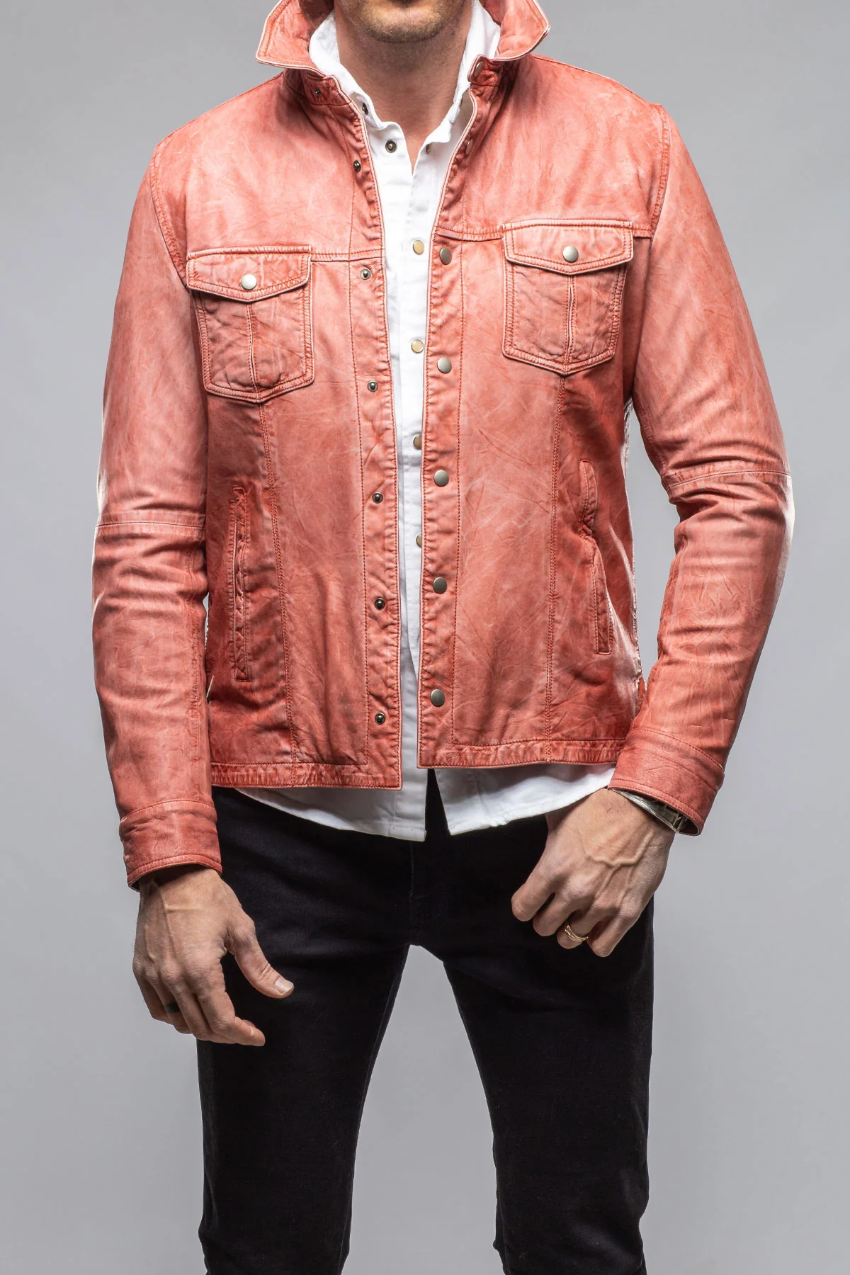 Enna Washed Leather Shirt Jacket In Red - Image 2