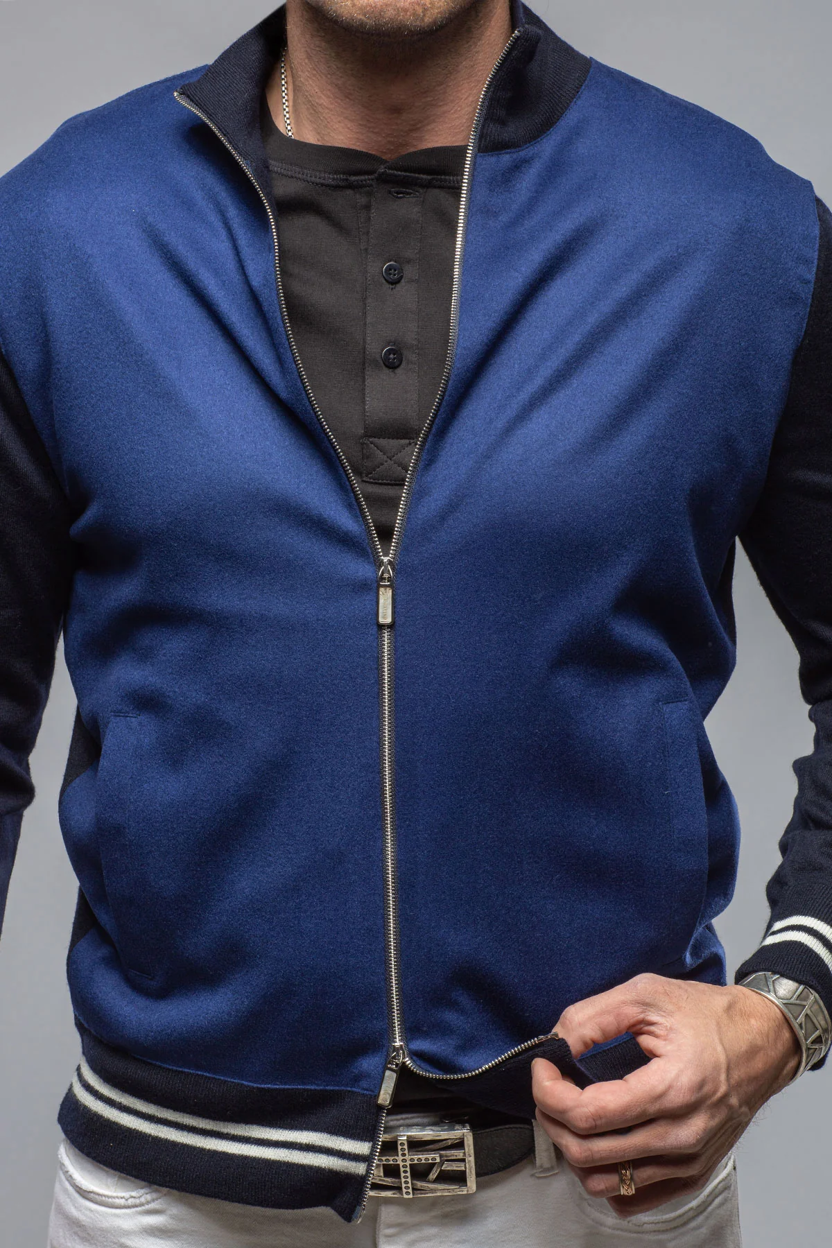 Entoto Cashmere Baseball Jacket In Navy - Image 2