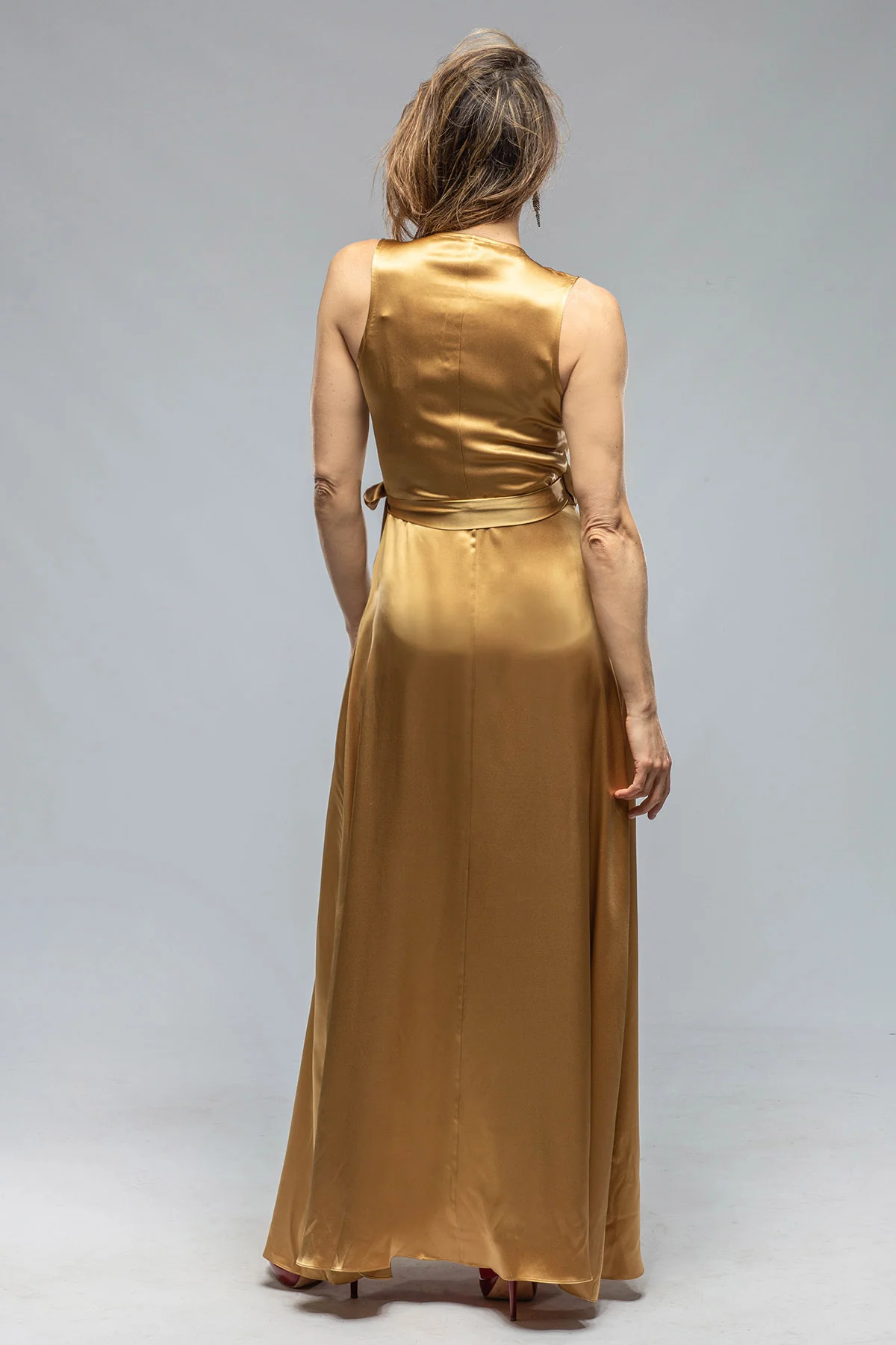 Frontward Wrap Dress In Gold - Image 5