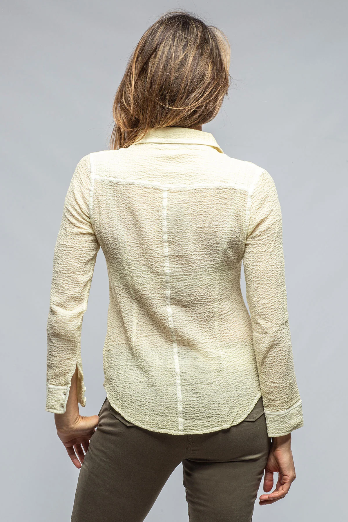 Jules Crepe Cotton Button Down In Yellow - Image 3