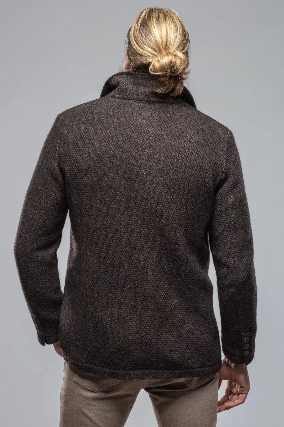 Juneau 3/4 Knit Coat In Charcoal Brown - Image 3
