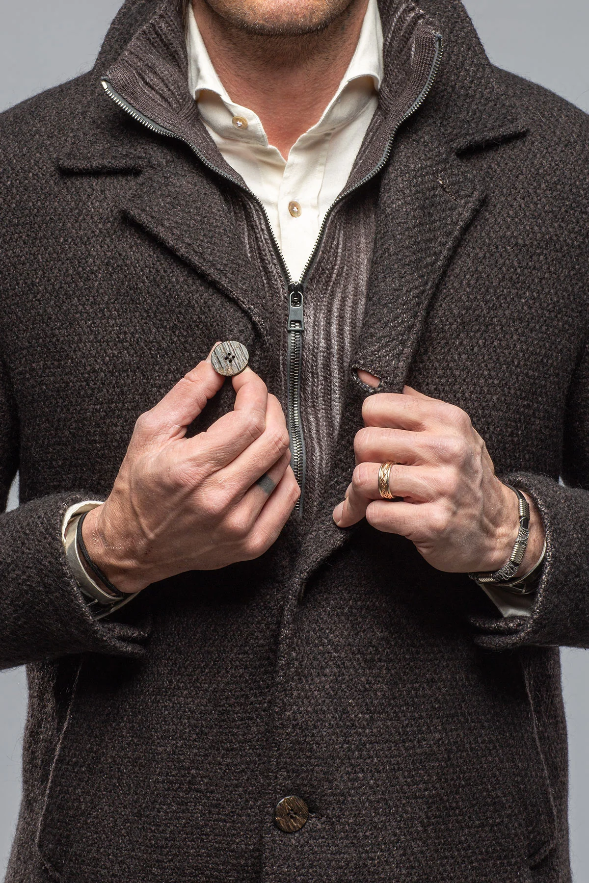 Juneau 3/4 Knit Coat In Charcoal Brown - Image 5