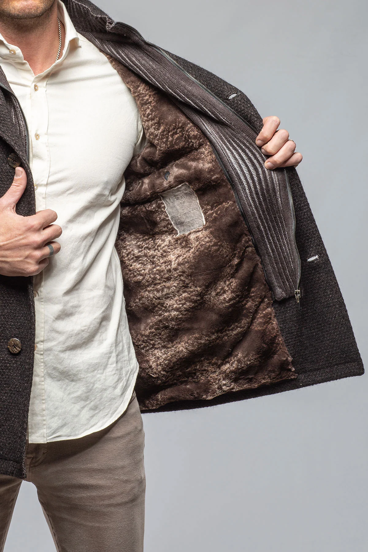 Juneau 3/4 Knit Coat In Charcoal Brown - Image 6