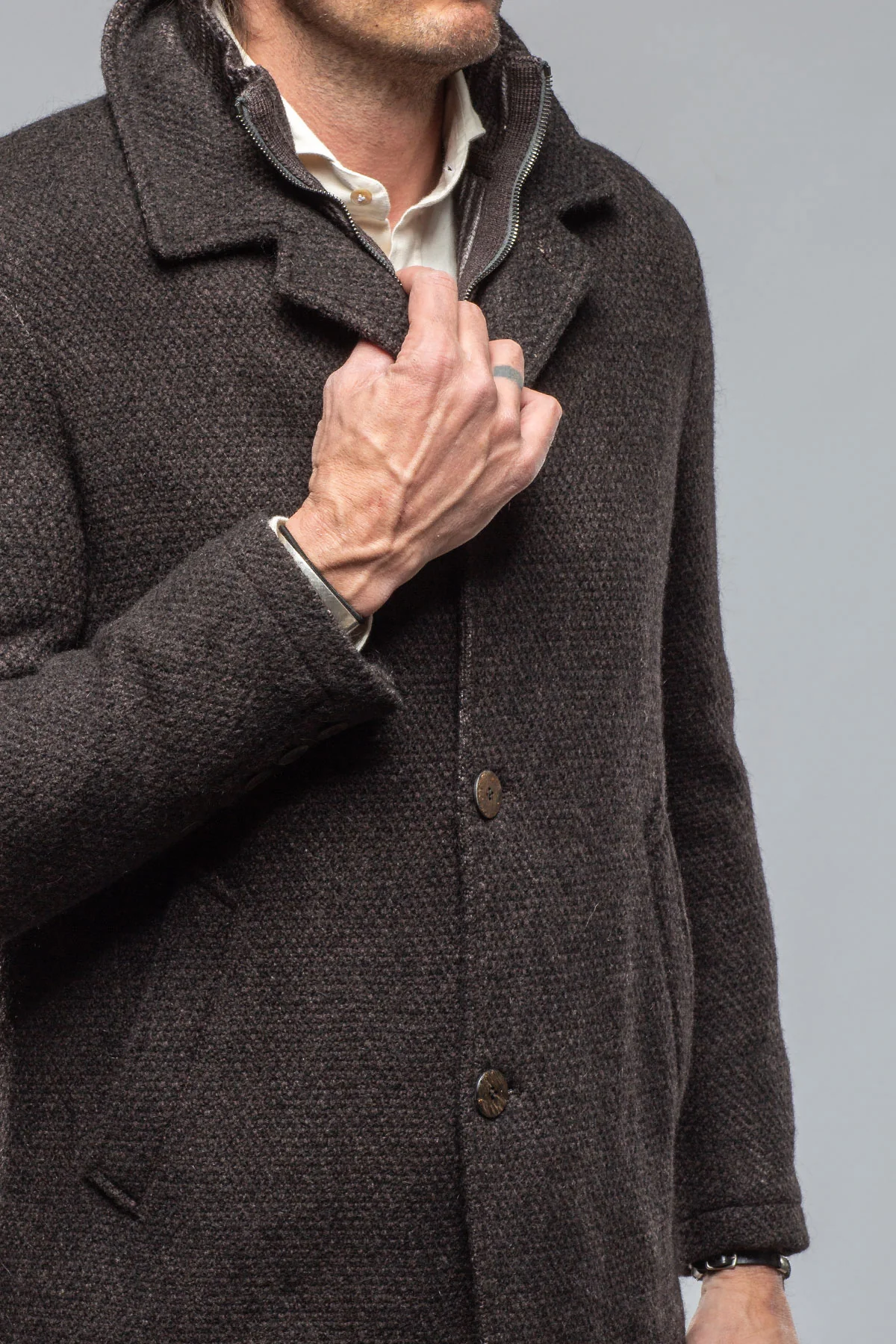 Juneau 3/4 Knit Coat In Charcoal Brown - Image 7