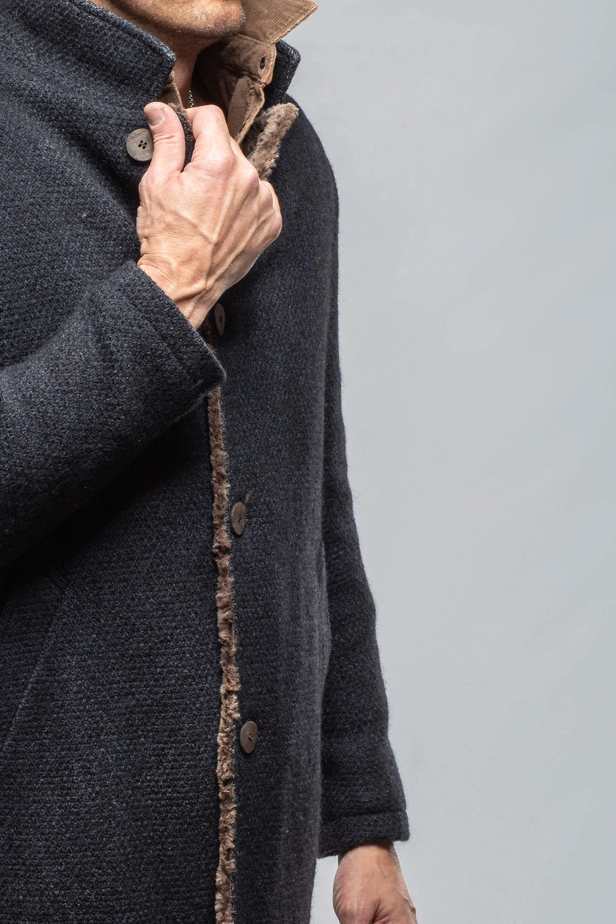 Lazard Long Knit Coat In Navy - Image 4
