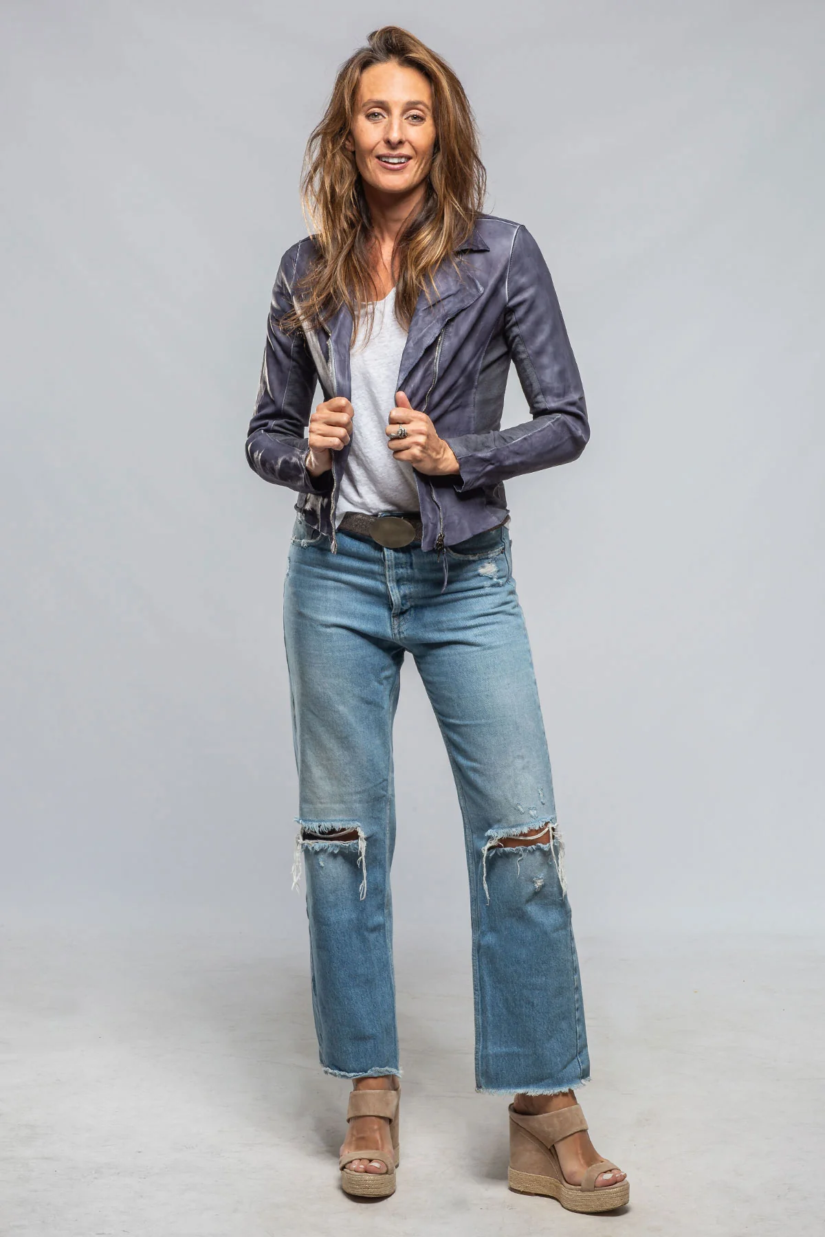 Natalia Lightweight Leather Jacket In Deep Blue - Image 2