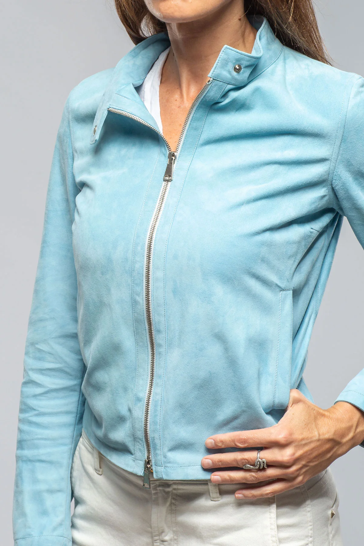 Parigi Suede Jacket In Light Blue - Image 4