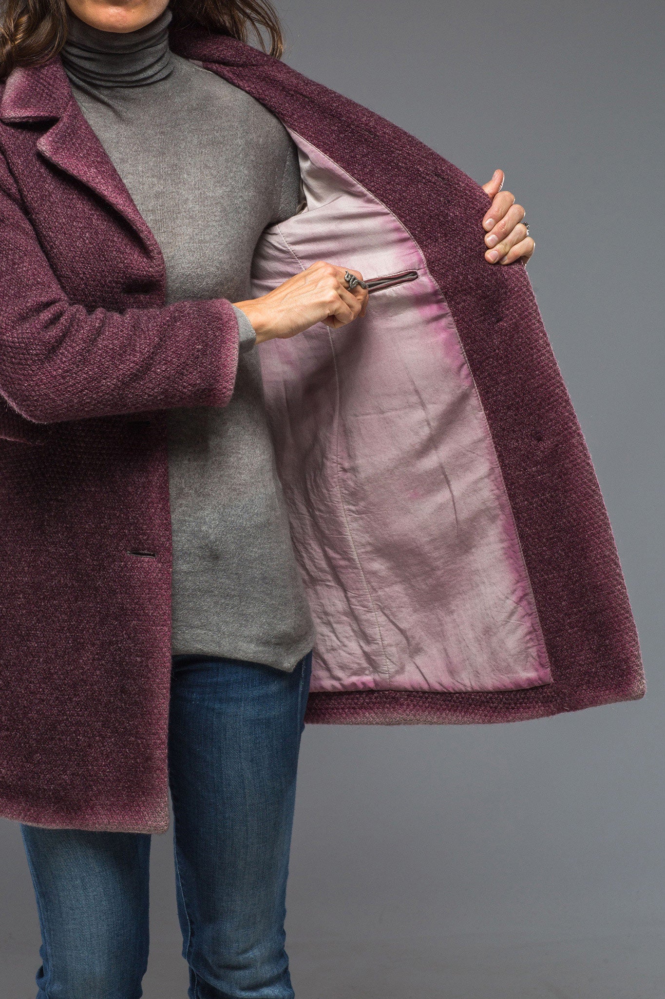 Poppy Long Garment Dyed Coat In Berry - Image 5