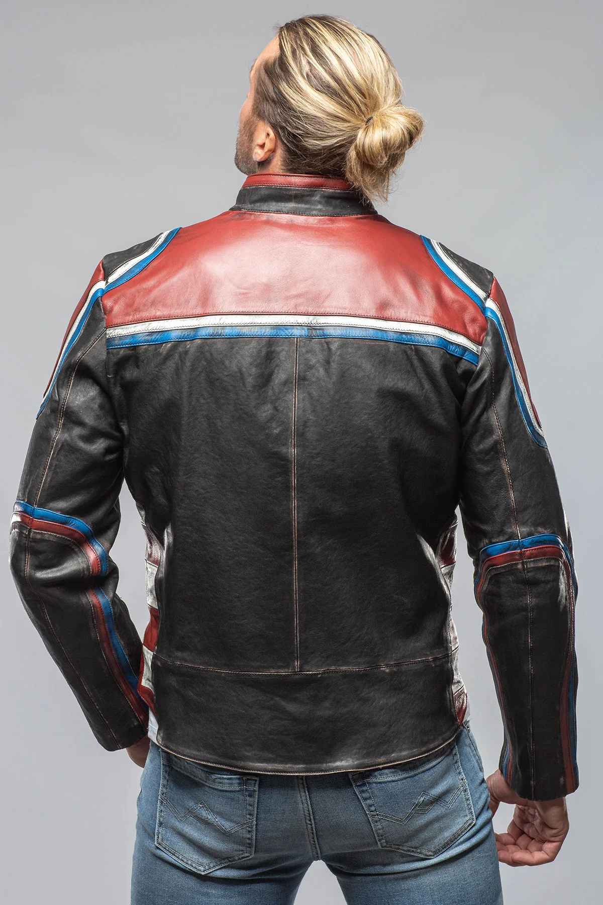 Retro Biker Jacket In Burgundy, White - Image 5