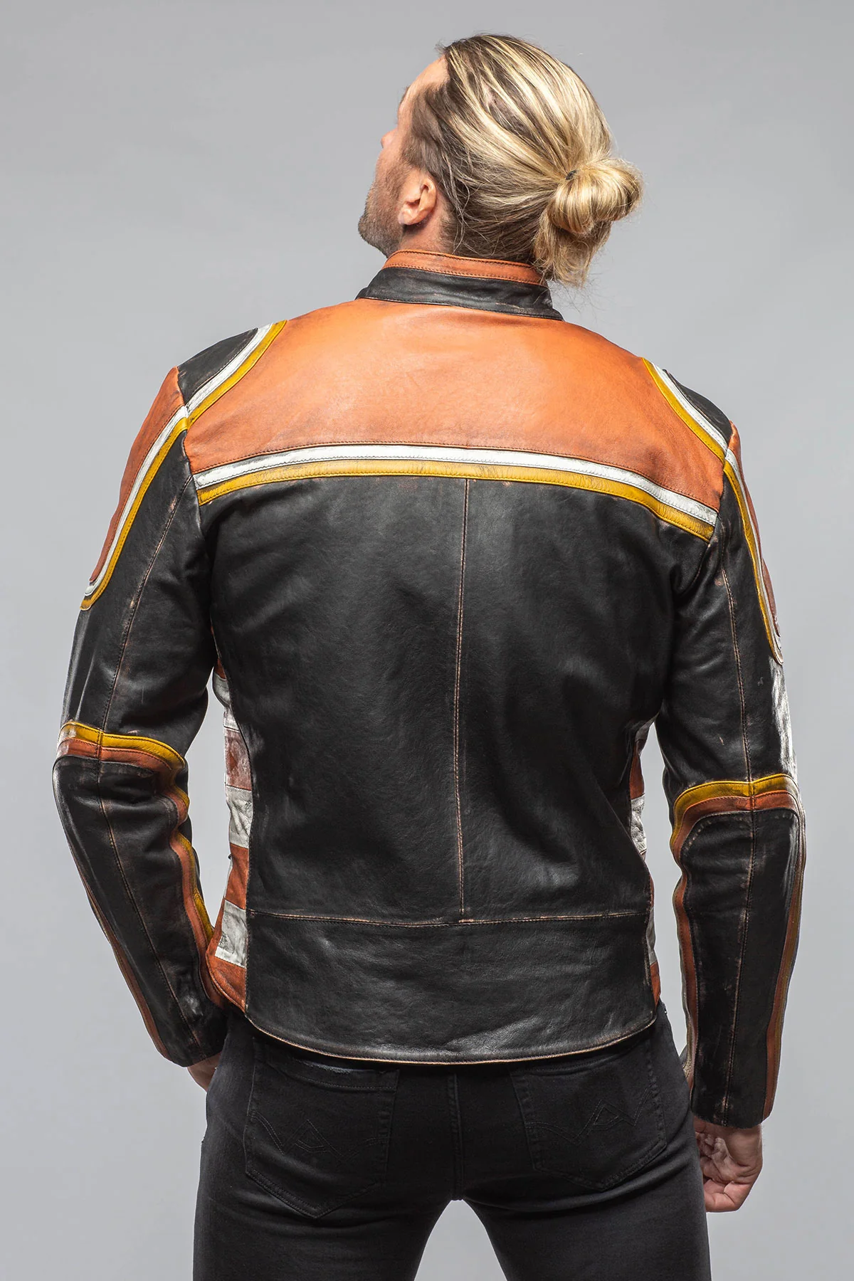Retro Biker Jacket In Yellow, White - Image 5