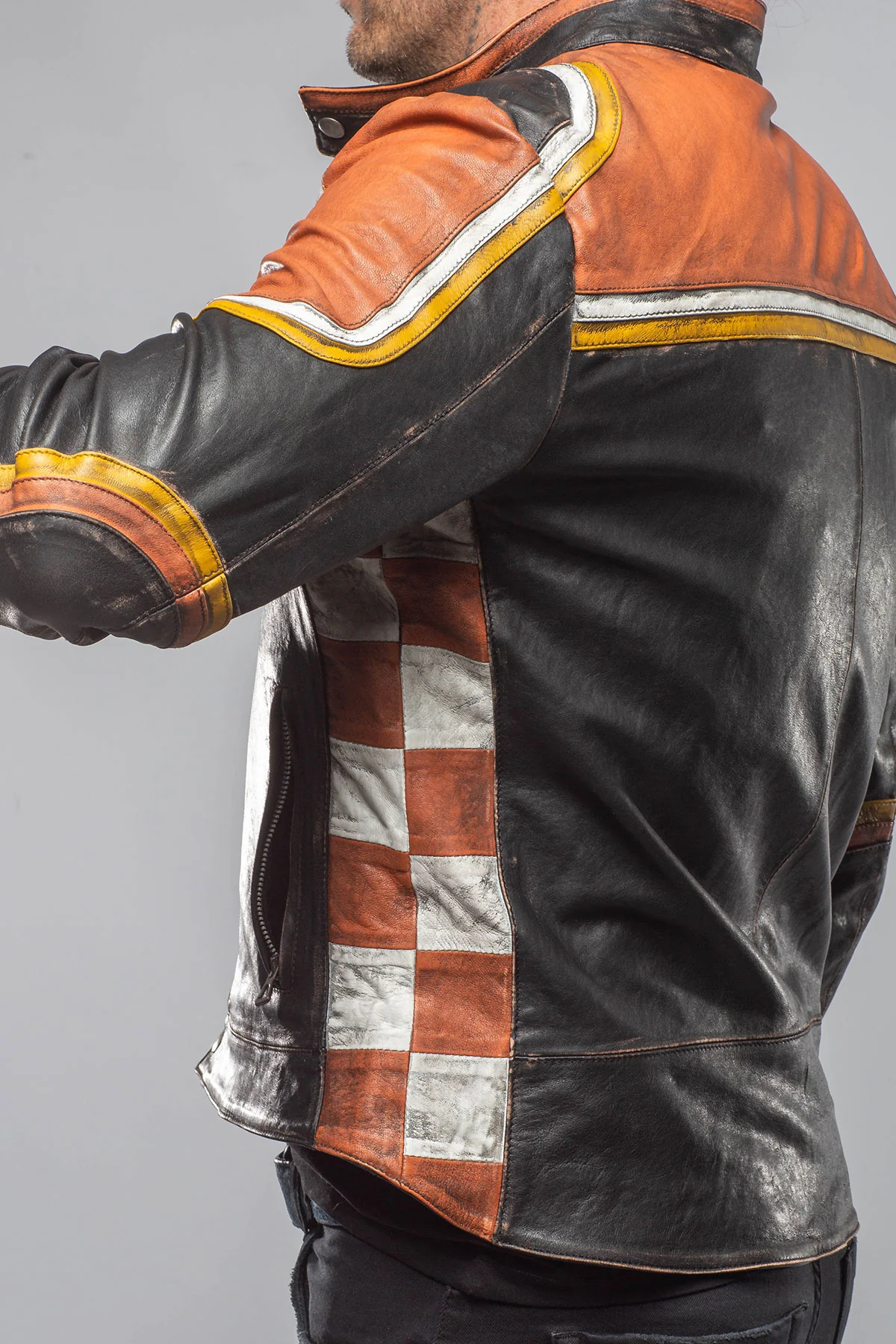 Retro Biker Jacket In Yellow, White - Image 6