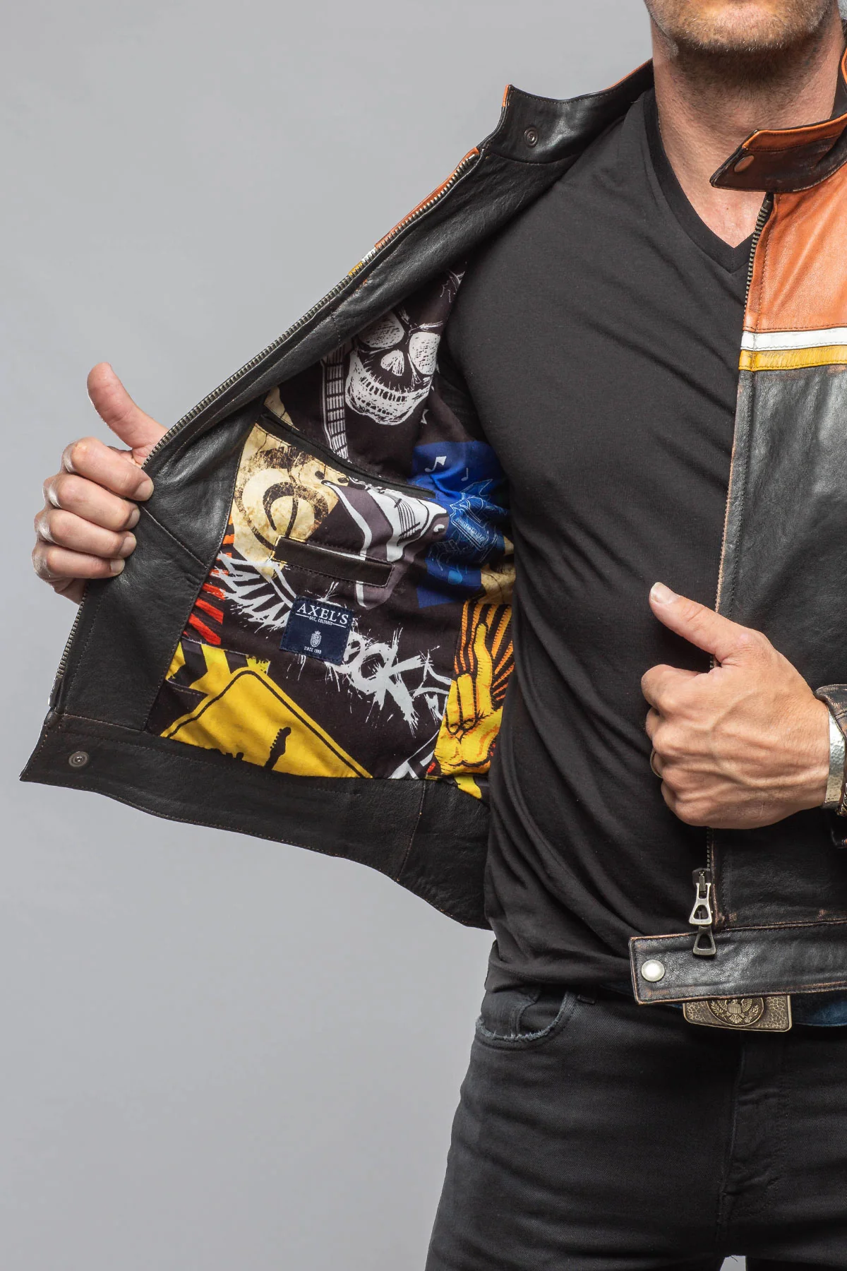 Retro Biker Jacket In Yellow, White - Image 8