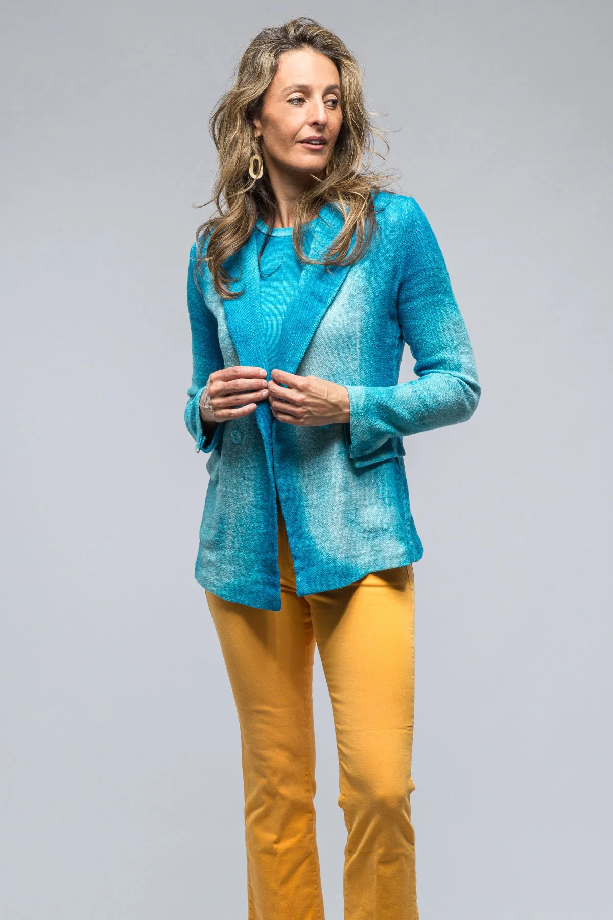 Roberta Dbl Brstd Shaded Jacket In Turquoise - Image 2