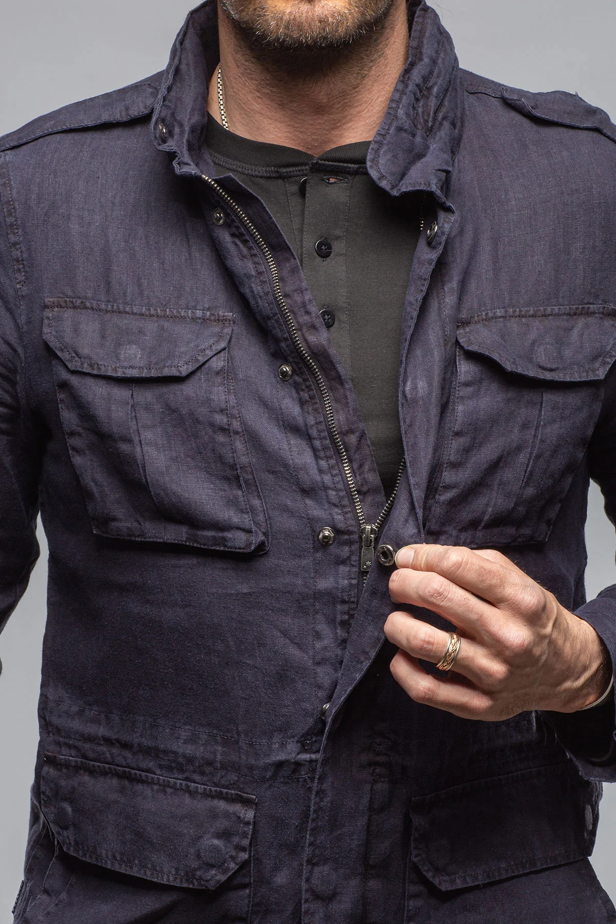 Savu Linen Jacket In Dark Navy - Image 3