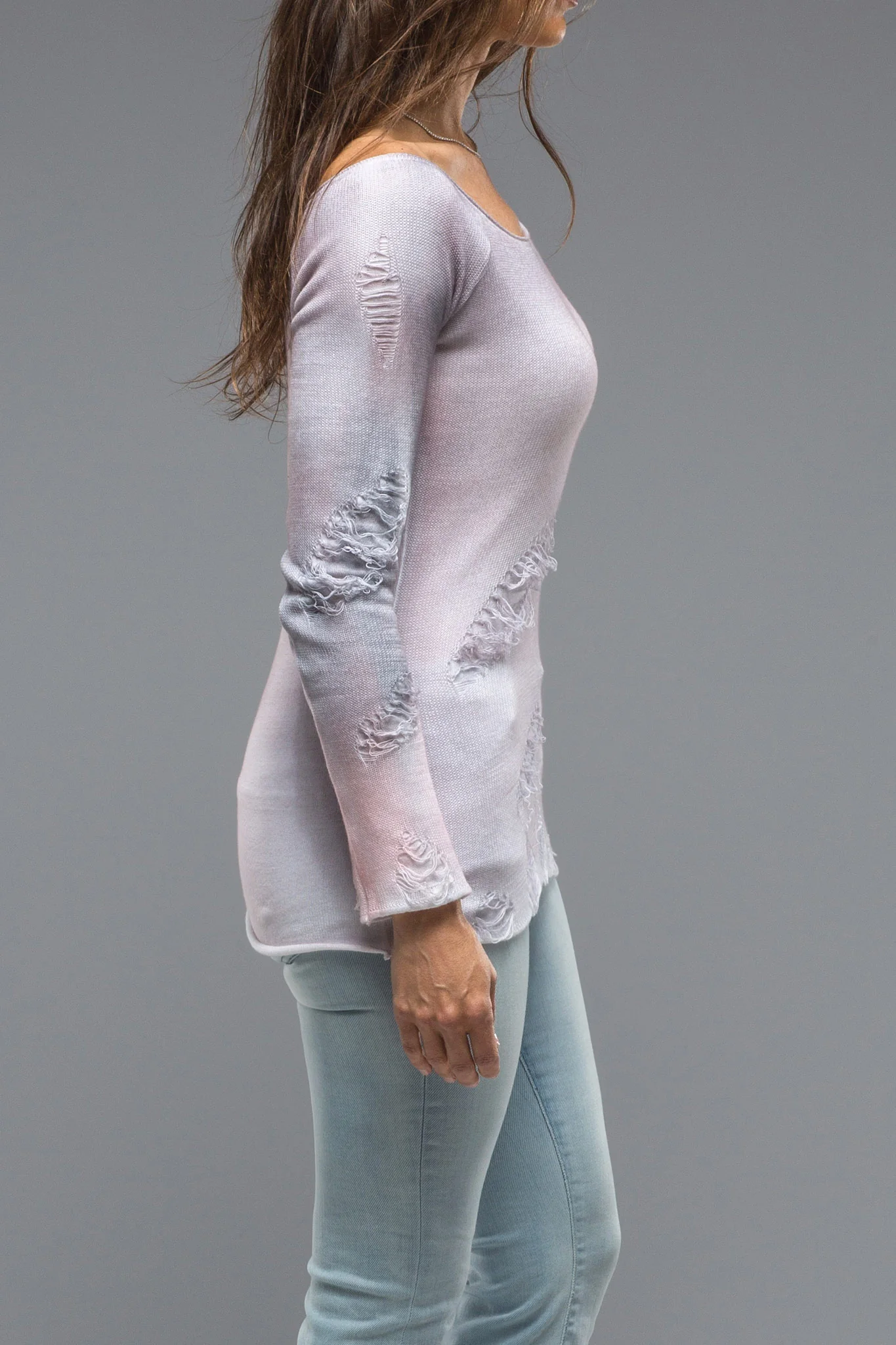 Silvia Knit Top With Distressed Details In Smokey Rose - Image 2