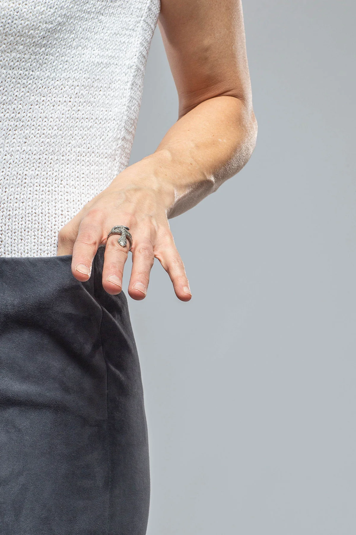 Tania Stretch Suede Pant in Steel Blue - Image 2