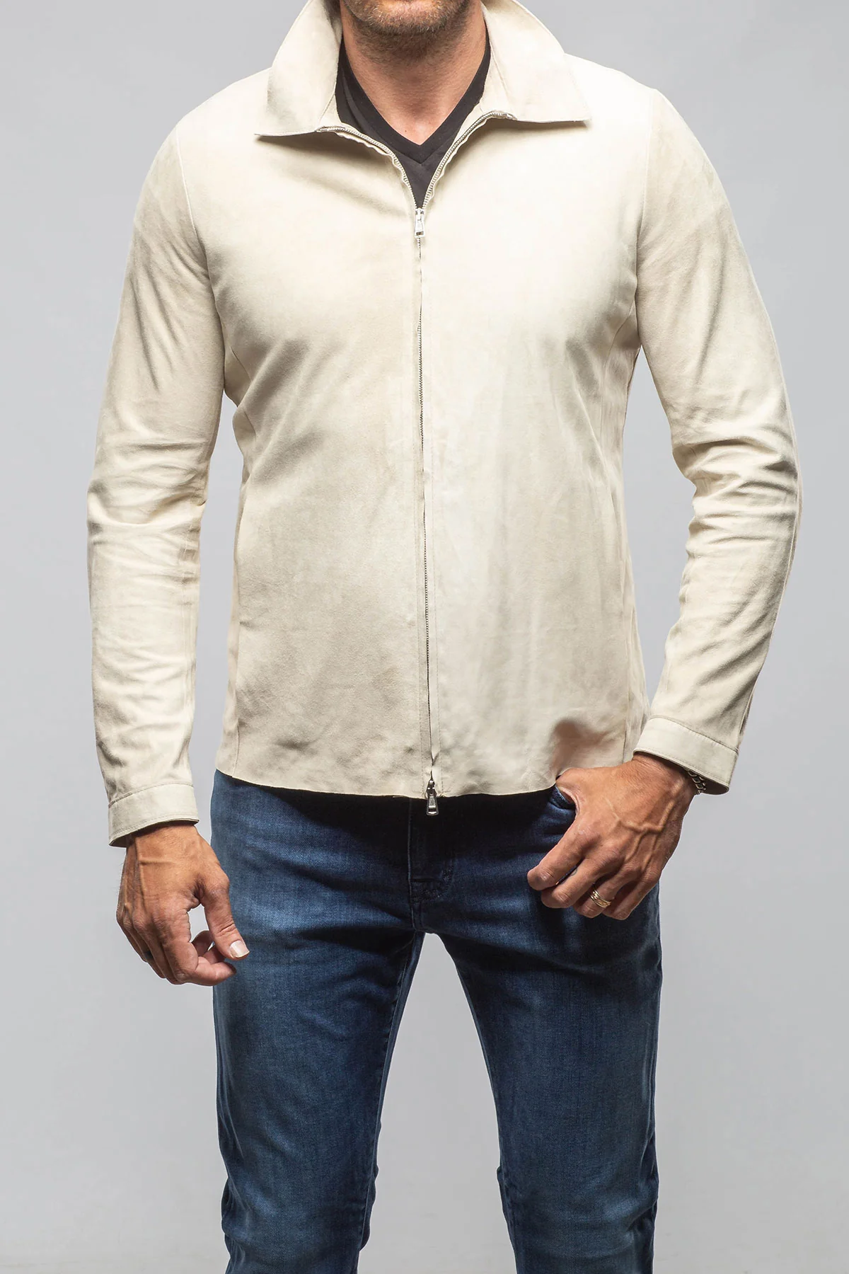 The Don II Suede Zip Jacket In Taupe - Image 2