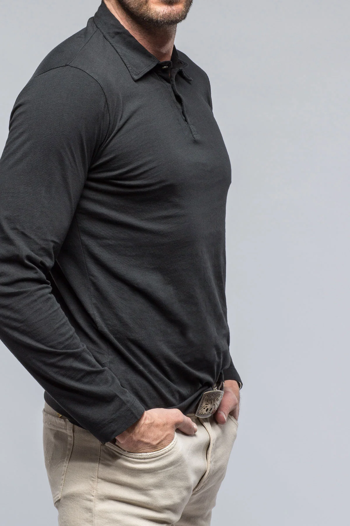 Torrance Long Sleeve Polo in Black - Image 3