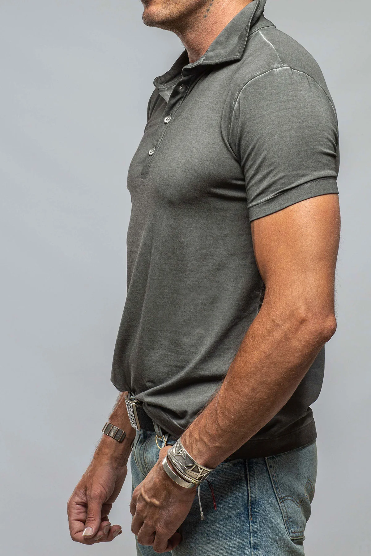 Toulour SS Woven Polo in Anthracite - Image 4