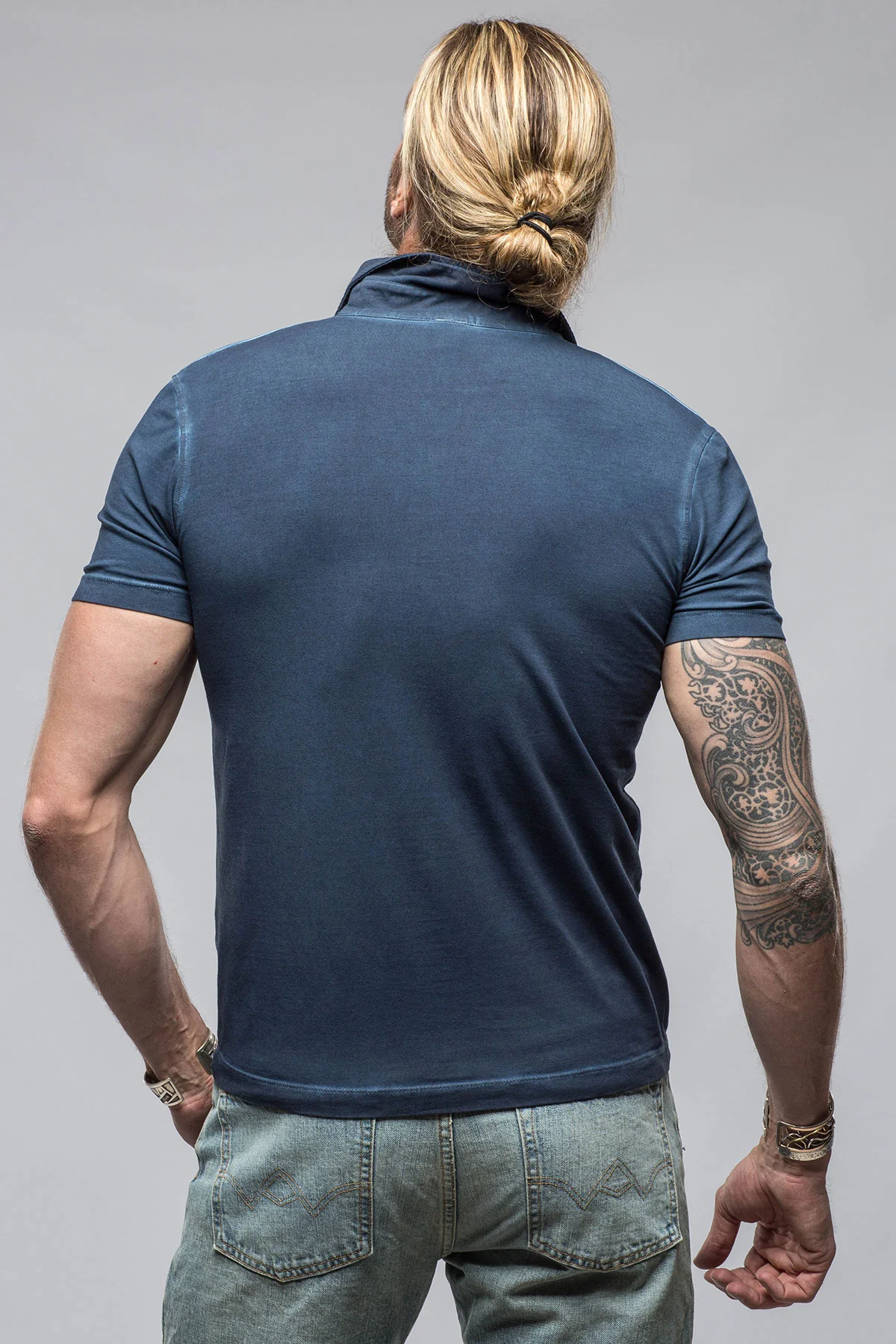 Toulour SS Woven Polo in Navy - Image 3