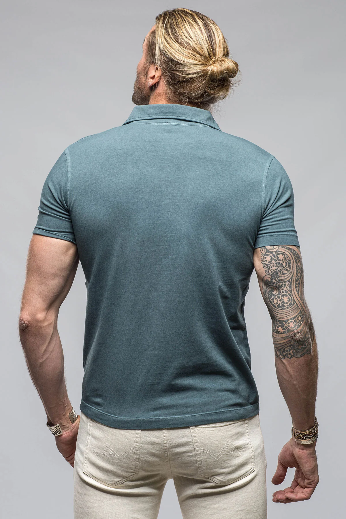 Toulour SS Woven Polo in Slate - Image 3