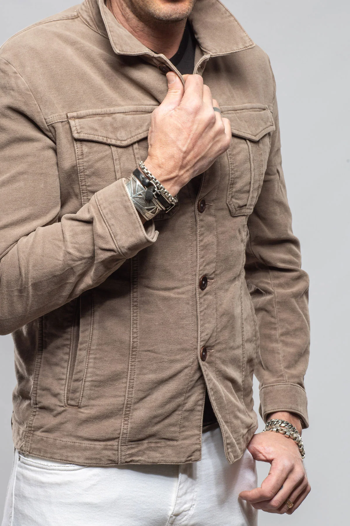 Trace Overdyed Moleskin Overshirt In Tortora - Image 4