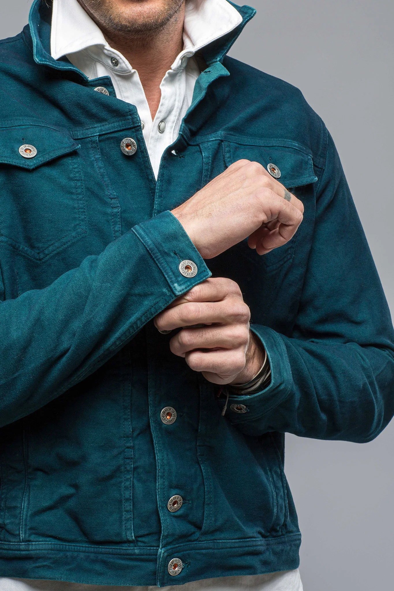 Walker Moleskin Jean Jacket In Petrolio/Blue - Image 8