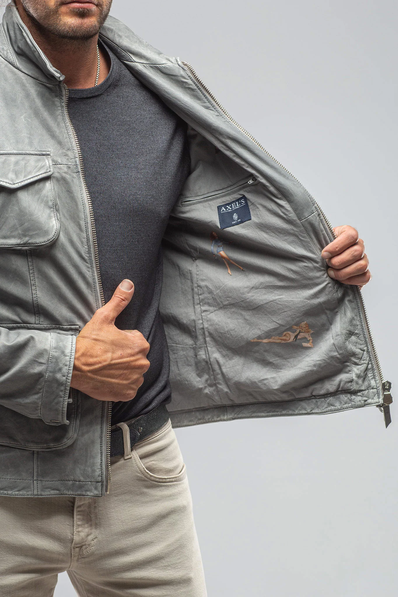 Welgos Leather Jacket In Grey - Image 5