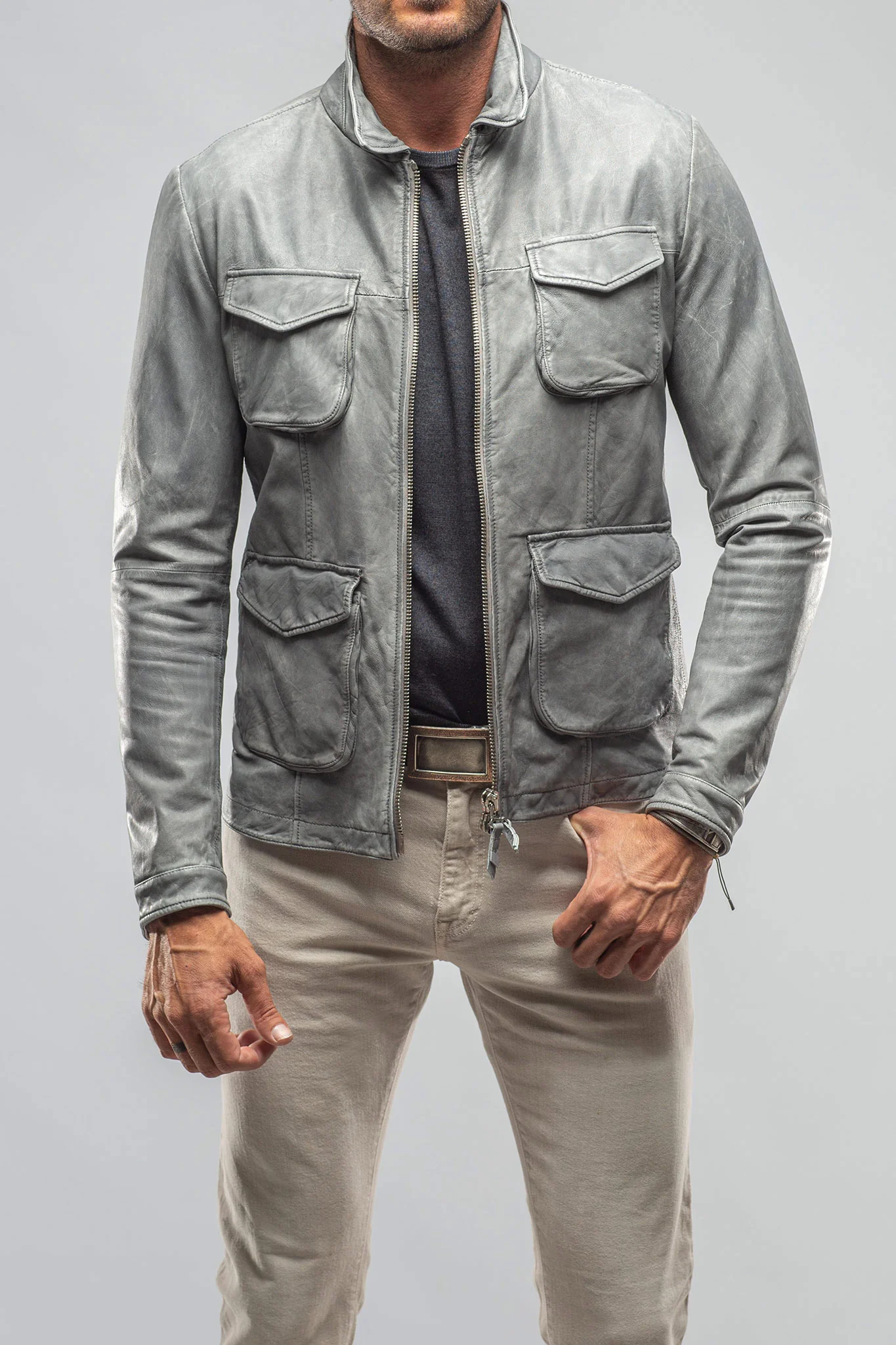 Welgos Leather Jacket In Grey - Image 7